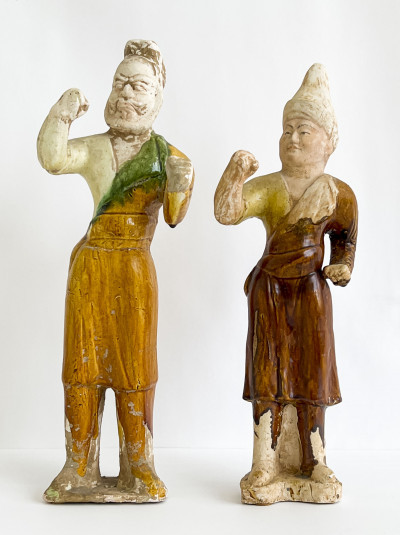 Image for Lot Two Chinese Sancai and Green Glazed Figures of Grooms