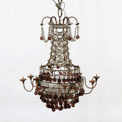 Image for Lot Classical Style Amber & Clear Glass Chandelier