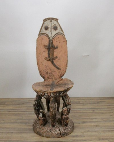 Image for Lot African Polychromed Wood Throne Chair