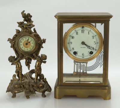 Image for Lot Seth Thomas Brass Clock & Figural Clock