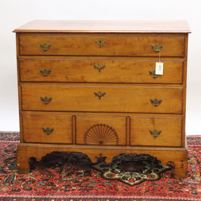 Image for Lot Late Chippendale Curly Maple Chest of Drawers