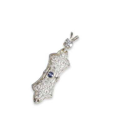 Image for Lot Edwardian Diamond and Sapphire Pendant