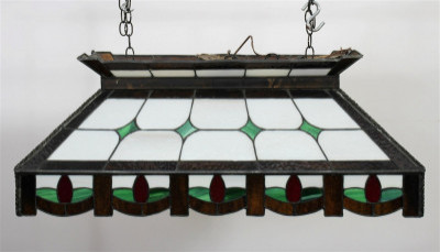 Image for Lot Stained Glass Billiards Light Fixture, 20th c