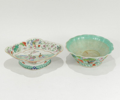 Image for Lot Two Chinese Famille Vert Pedestal Bowls