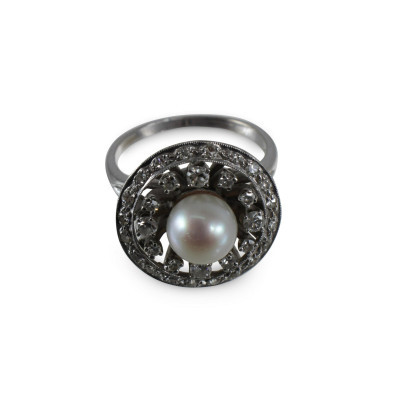 Image for Lot Pearl and Diamond Ring