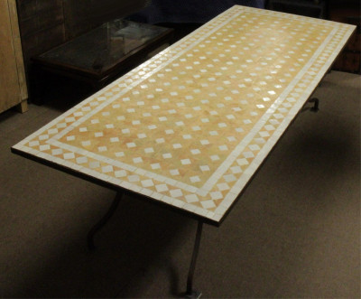 Image for Lot Custom Ceramic Tile and Iron Dining Table