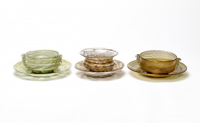 Salviati Venetian Glass Finger Bowls with Underplates, Assortment of 5