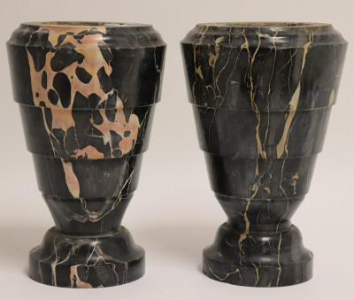 Image for Lot Pair of Black & White Marble Urns