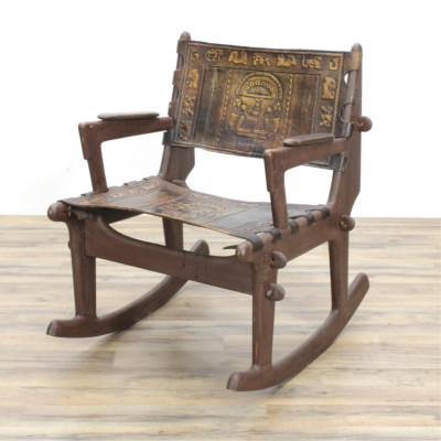 Image for Lot Angel Pazmino Tooled Leather Rocking Chair