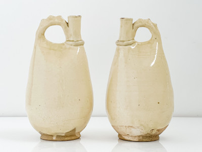 Image for Lot Pair of Chinese White Glazed Ceramic Flasks