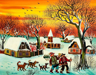 Image for Lot A. Kowalski - Untitled (Hunters in Winter Village)