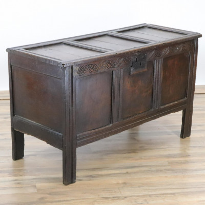 Image for Lot Antique English Carved Oak Storage Chest
