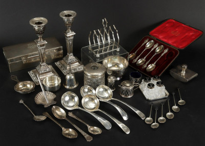 Image for Lot Group of English Sterling Silver Tableware, 20th C