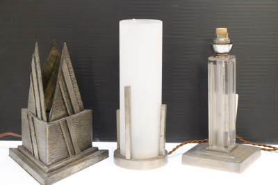 Image for Lot 3 French Art Deco Metal & Glass Lamps