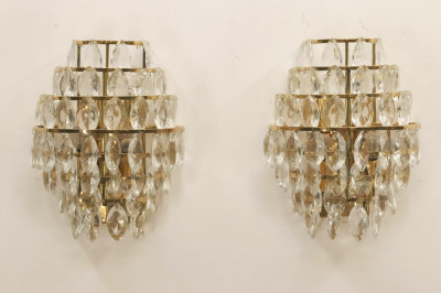 Image for Lot Pr Lobmeyr Style Cut Crystal Wall Sconces c 1970