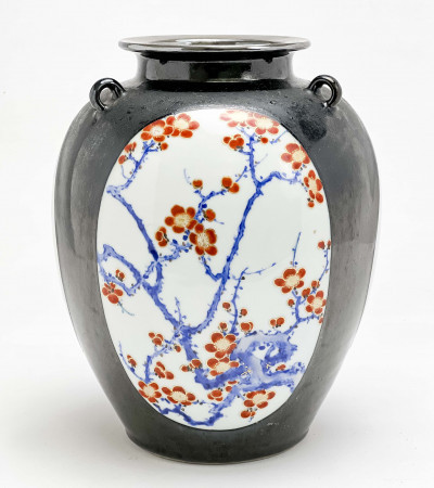 Image for Lot Japanese Makuzu Kozan Porcelain and Silver Vase