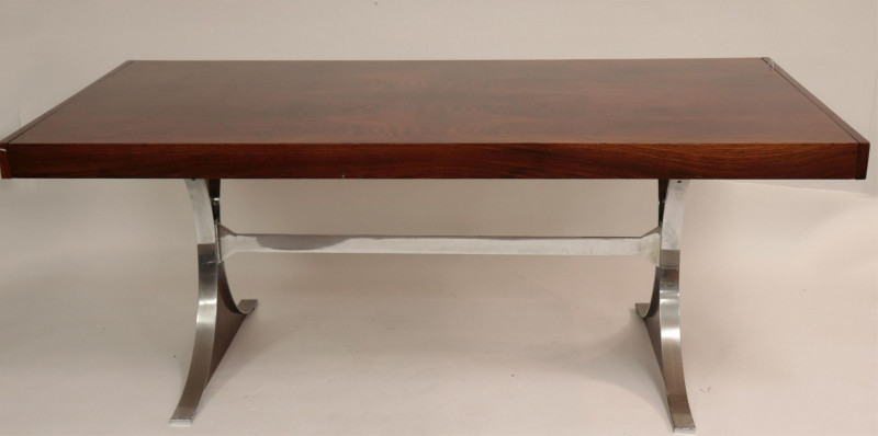 Image 1 of lot 1970's Chrome & Walnut Dining Table