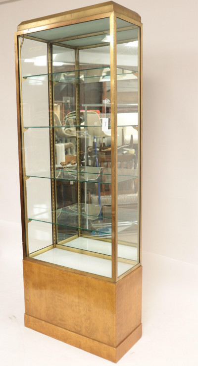 Image for Lot 70&apos;s Brass & Birch Veneered Display Cabinet