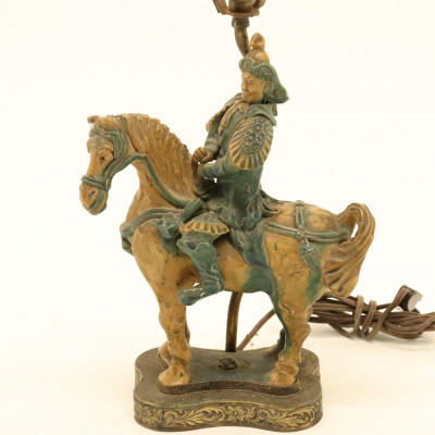 Image for Lot Chinese Pottery Equestrian Mud Group Lamp