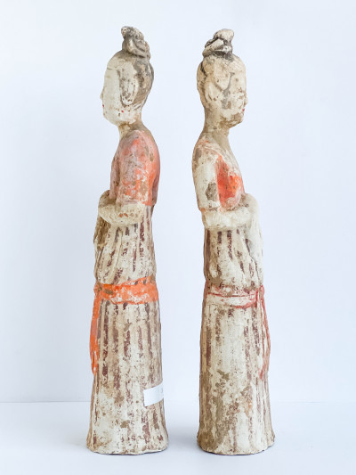 Pair of Chinese Painted Pottery Figures of Court Ladies