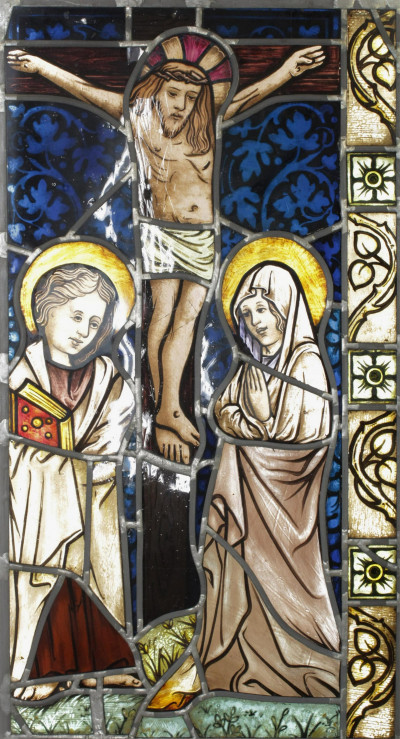 Image for Lot Ecclesiastical Stained Glass Window Crucifix