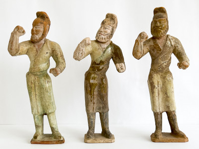 Image for Lot Three Chinese Green Glazed Figures of Grooms