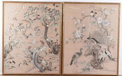 Image for Lot Pair Asian Silkwork Tapestries
