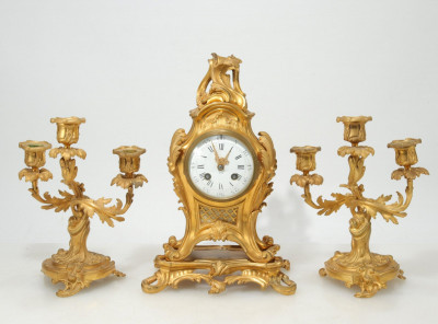 Tiffany & Co. Ormolu Clock Garniture, Paris 1900