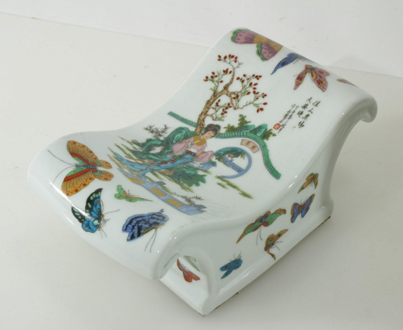 Image 8 of lot 4 Chinese Style Porcelain Vases and Headrest