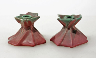 Image for Lot Muncie - Pair Art Deco Ruba Rombic Candlesticks