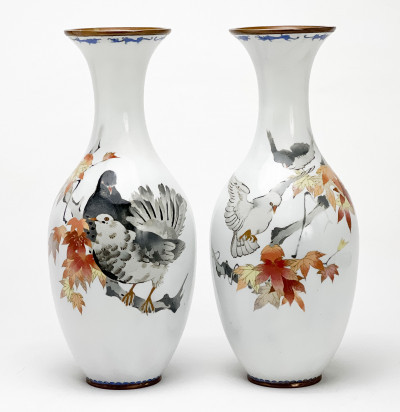 Image for Lot Japanese Pair of Partially Wireless Cloisonné Vases