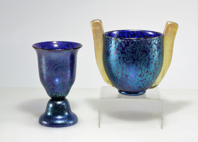 Image for Lot Loetz - Blue Iridescent Glass Cup & Bowl