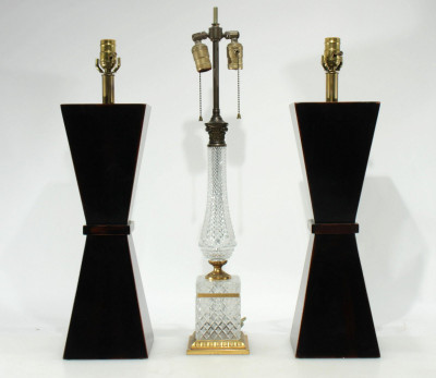 Image for Lot Pair Chinese Style Stained Lamps & Cut Glass Lamp