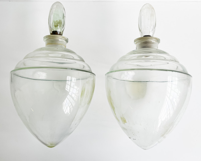 Pair of Large Apothecary Jars with Metal Stands