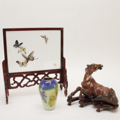 Image for Lot Chinese Ceramic Horse and Table Screen
