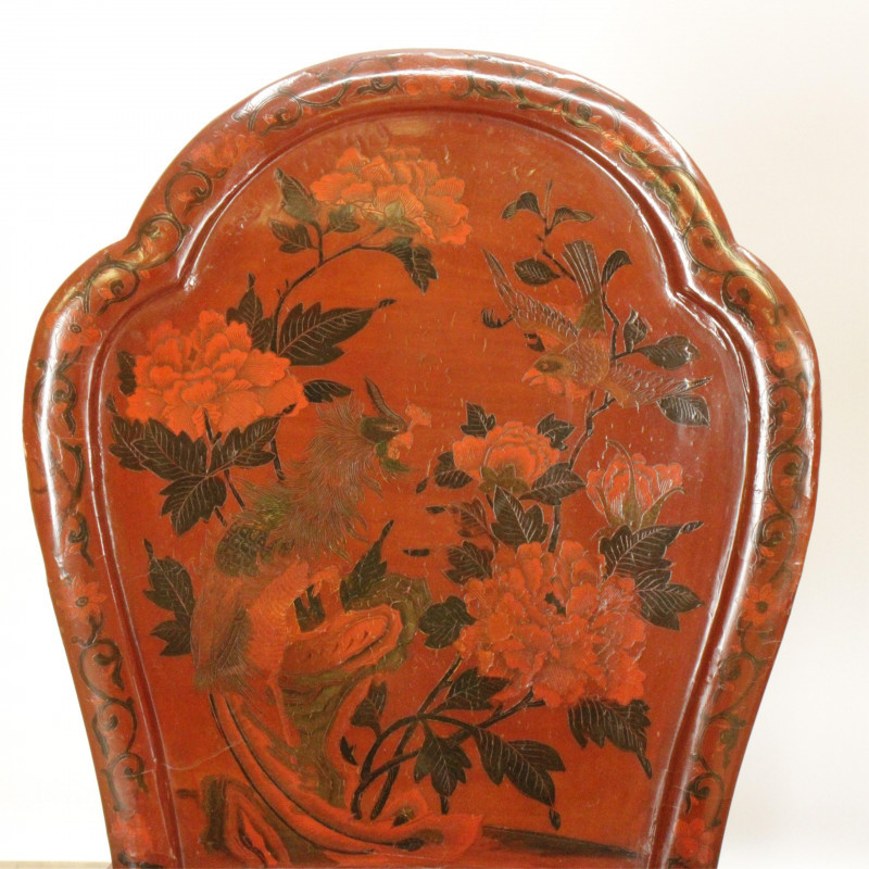 Image 5 of lot 2 Asian Red Lacquer Side Chairs