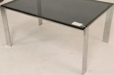 Image 2 of lot 1970's Polished Steel & Smoked Glass Coffee Table