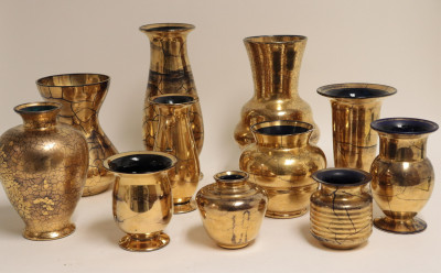 Image for Lot 11 Saint Prex Gilt Cobalt Glass Vases