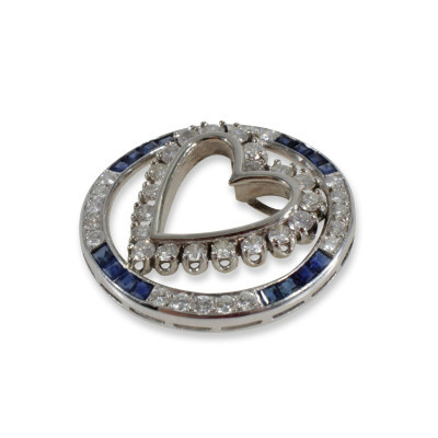Image 2 of lot 2.5 TCW Diamond & Sapphire Heart Pendant