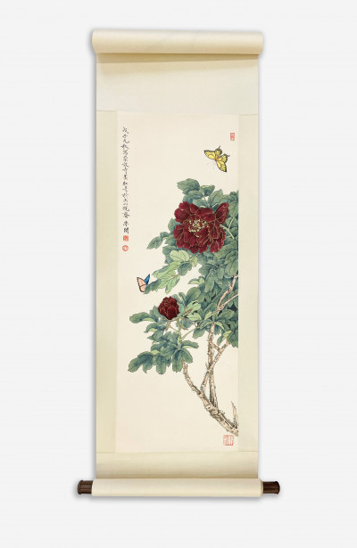Yu Feian 于非闇  (attributed) - Chinese Scroll Painting features Peony and Butterfly