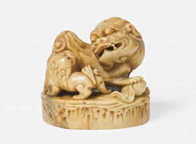 Carving of Fu Lion Dogs- Mother and Cub