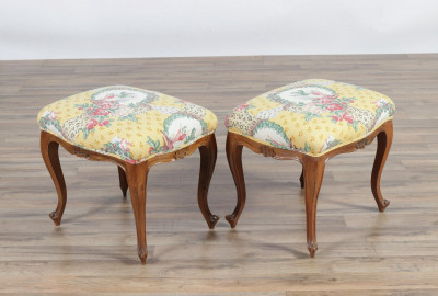 Image for Lot Pair Louis XV Style Walnut Tabourets