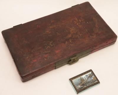 Image for Lot Leather Painted Box and Cigarette Case