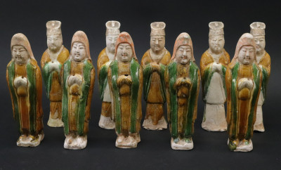 Image for Lot Group of Ten Tang Glazed Tomb Attendants