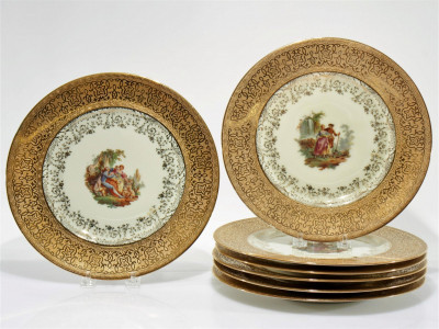 Title Set of 6 Royal Crown China 22k Gold Leaf Plates / Artist