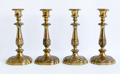 Image for Lot 4 English Gilt Sheffield-Plated  Candlesticks
