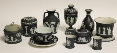 Image for Lot 10 Wedgwood Black Jasper Dip Vases/Containers