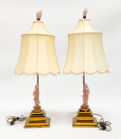 Title Pair of Chinese Rose Quartz Figures, mounted as lamps / Artist