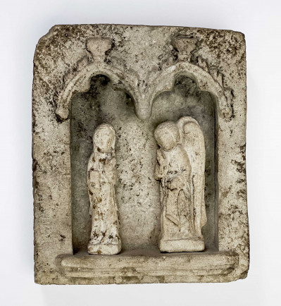 Image for Lot French Stone Alter with Annunciation Figurines