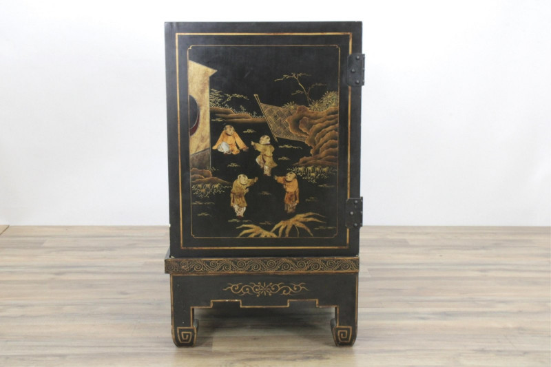 Image 4 of lot 20C Japanese Lacquered Two Door Chest On Stand
